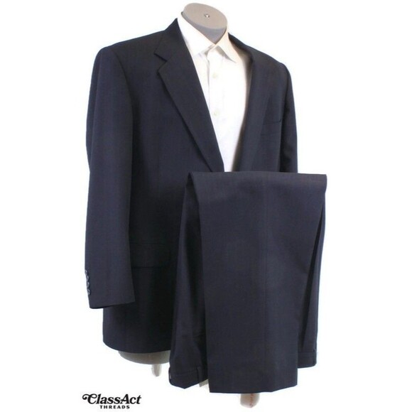 Unbranded Men 2 Piece Suit 2 Btn Blue Striped 46L Pleated Fronts 39" Waist - Picture 1 of 9